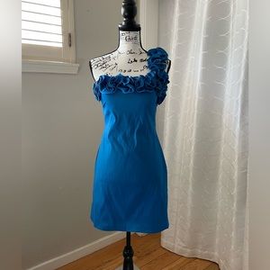 Blue One Shoulder Cocktail Dress